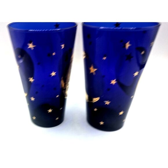 Vintage Culver Blue Glasses With Gold Moon & Stars Design - Set Of 2 Made In USA - Picture 4 of 6